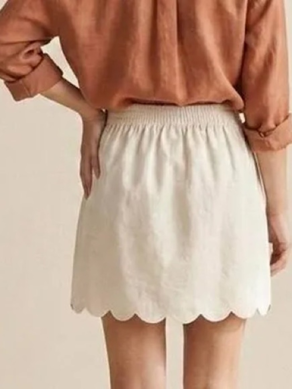 J.Crew ivory linen-blend scalloped hem mini skirt NWT